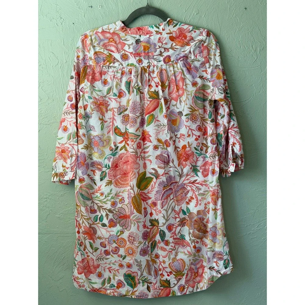 Zara Woman Floral Paisley Button Down Tunic Mini Dress White Multi Color‎ Size M